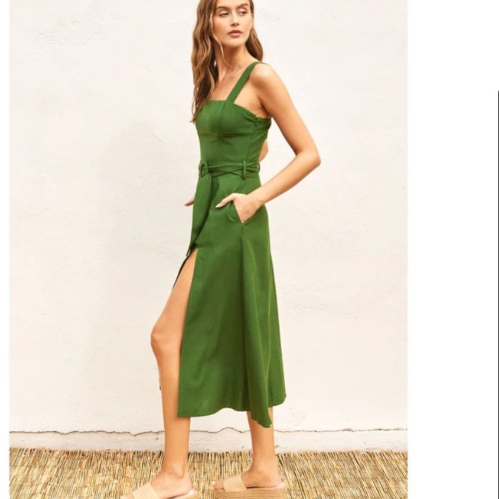 Dress Forum Green Sleeveless Linen Blend Buckle Dress - Picture 2 of 9